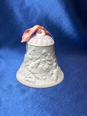 Vintage Lladro 1997 Bisque Porcelain Christmas Bell Ornament